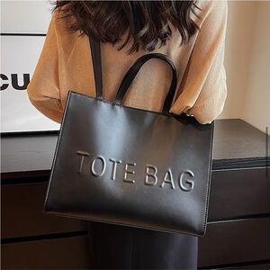 Black Sleek Large Capacity Tote with “TOTE BAG" Logo NIP